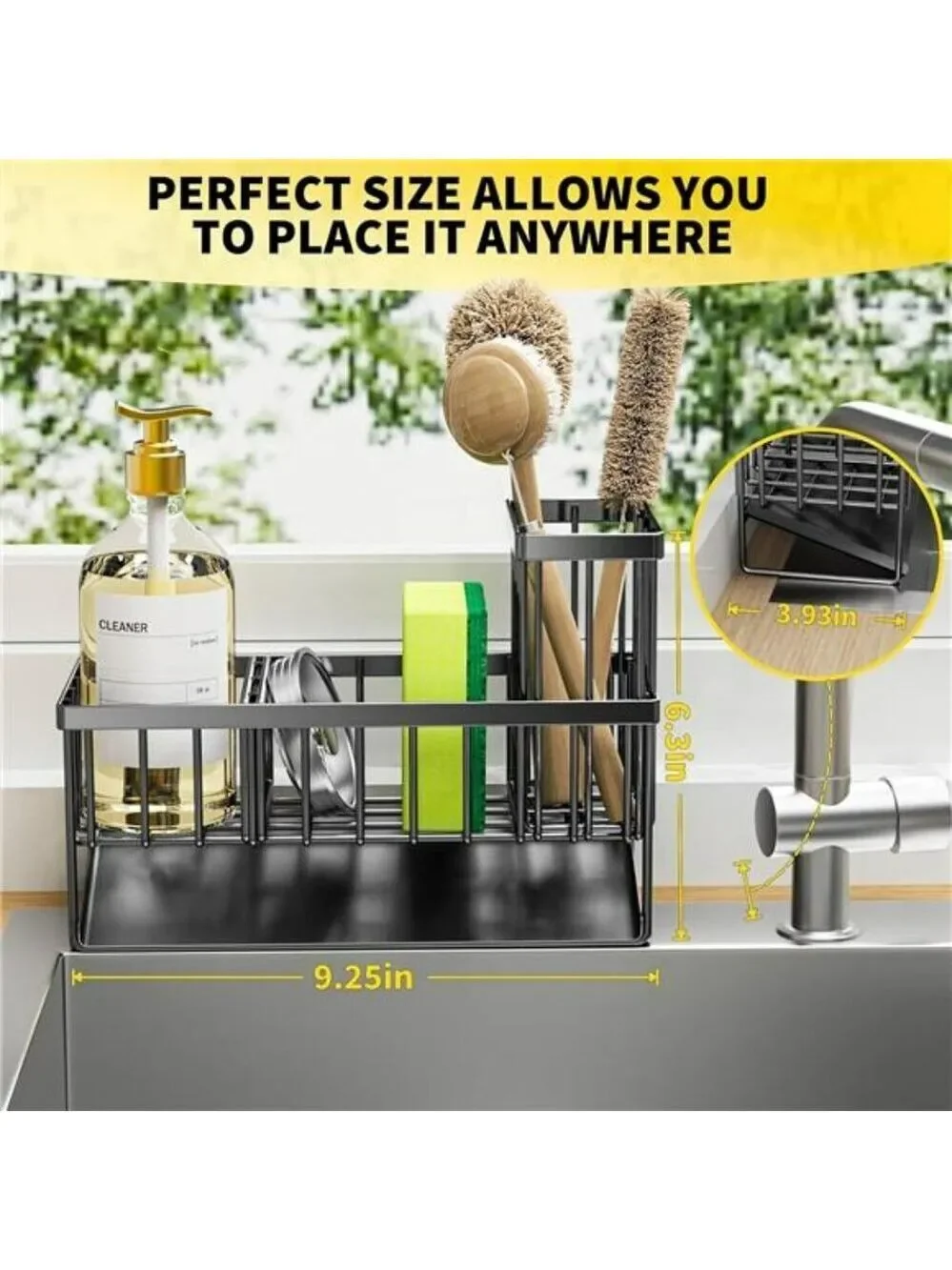 Cisily Stainless Kitchen Sink Caddy Organizer with Brush Sponge Holder Rack